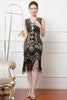 Load image into Gallery viewer, Black Golden Sparkly Bodycon 1920s Dress with Fringes