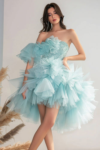 Sparkly Light Green Organza Short Prom Dress with Beading