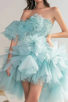 Sparkly Light Green Organza Short Prom Dress with Beading
