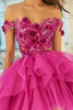 Load image into Gallery viewer, Floral Fuchsia A Line Organza Short Prom Dress with Appliques