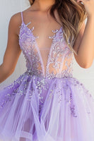 Load image into Gallery viewer, Sparkly Lilac Tulle Short Prom Dress with Appliques