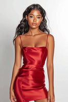 Load image into Gallery viewer, Red Satin Bodycon Spaghetti Straps Short Prom Dress