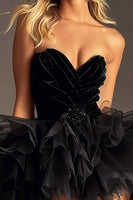 Load image into Gallery viewer, Black Tulle A Line Sweetheart Short Prom Dress with Ruffles