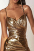 Load image into Gallery viewer, Metallic Golden Bodycon Spaghetti Straps Short Prom Dress