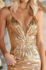 Load image into Gallery viewer, Sparkly Golden Sequin Bodycon Ruched Short Prom Dress