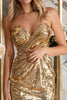 Load image into Gallery viewer, Sparkly Golden Bodycon Sequin Strapless Short Prom Dress