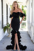 Load image into Gallery viewer, Black Satin Mermaid Off the Shoulder Maxi Formal Dress with Ruffles