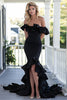 Load image into Gallery viewer, Black Mermaid Satin Off the Shoulder Maxi Formal Dress with Sleeves
