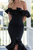 Load image into Gallery viewer, Black Mermaid Satin Off the Shoulder Maxi Formal Dress with Sleeves