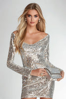 Load image into Gallery viewer, Sparkly Silver Bodycon Sequin Short Prom Dress