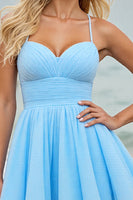 Load image into Gallery viewer, Light Blue Tulle A Line Ruched Short Prom Dress