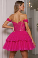 Load image into Gallery viewer, Fuchsia Corset Tulle A Line Short Prom Dress with Appliques