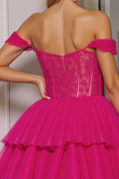 Load image into Gallery viewer, Fuchsia Corset Tulle A Line Short Prom Dress with Appliques