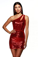 Load image into Gallery viewer, Sparkly Corset Dark Red Sequin Bodycon Short Prom Dress