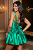 Load image into Gallery viewer, Dark Green A Line Satin Corset Short Prom Dress with Bow