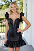 Load image into Gallery viewer, Black Satin Bodycon Short Prom Dress with Ruffles