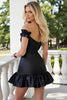 Load image into Gallery viewer, Black Satin Bodycon Short Prom Dress with Ruffles