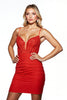 Load image into Gallery viewer, Sparkly Red Bodycon Corset Satin Short Prom Dress with Lace