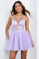 Load image into Gallery viewer, Sparkly Lilac Corset Tulle A Line Short Prom Dress