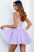 Load image into Gallery viewer, Sparkly Lilac Corset Tulle A Line Short Prom Dress