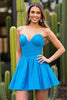Load image into Gallery viewer, Blue A Line Strapless Ruched Short Prom Dress
