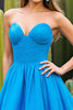 Load image into Gallery viewer, Blue A Line Strapless Ruched Short Prom Dress