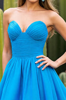 Load image into Gallery viewer, Blue A Line Strapless Ruched Short Prom Dress