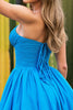 Load image into Gallery viewer, Blue A Line Strapless Ruched Short Prom Dress