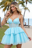 Load image into Gallery viewer, Light Blue Tulle Corset A Line Short Prom Dress with Appliques