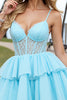 Load image into Gallery viewer, Light Blue Tulle Corset A Line Short Prom Dress with Appliques