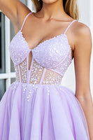 Load image into Gallery viewer, Sparkly Lilac Tulle A Line Corset Short Prom Dress