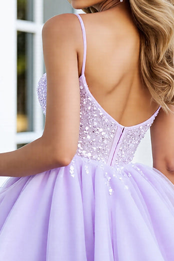 Sparkly Lilac Tulle A Line Corset Short Prom Dress