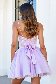 Sparkly Lilac Tulle A Line Short Corset Prom Dress