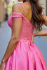 Load image into Gallery viewer, Sparkly Fuchsia A Line Short Corset Prom Dress