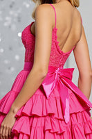 Load image into Gallery viewer, Fuchsia Corset A Line Tiered Short Prom Dress with Appliques