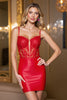 Load image into Gallery viewer, Red Bodycon Satin Short Prom Dress with Appliques