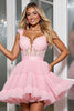 Load image into Gallery viewer, Light Pink A Line Tulle Corset Short Prom Dress with Appliques