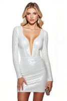 Load image into Gallery viewer, Sparkly White Bodycon Sequin Backless Short Prom Dress