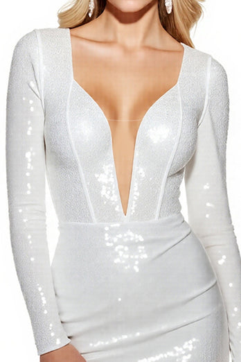 Sparkly White Bodycon Sequin Backless Short Prom Dress