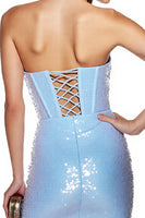 Load image into Gallery viewer, Sparkly Light Blue Sequin Corset Bodycon Short Prom Dress