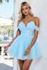 Load image into Gallery viewer, Light Blue Tulle A Line Off the Shoulder Short Prom Dress
