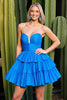 Load image into Gallery viewer, Bright Blue A Line Strapless Ruched Short Prom Dress