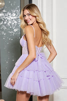 Load image into Gallery viewer, Lilac A Line Tulle Corset Short Prom Dress with Bow