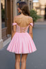 Load image into Gallery viewer, Sparkly Pink A Line Tulle Off the Shoulder Short Corset Prom Dress