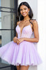 Load image into Gallery viewer, Lilac A Line Tulle Corset Short Prom Dress with Lace