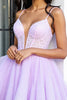 Load image into Gallery viewer, Lilac A Line Tulle Corset Short Prom Dress with Lace
