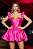 Load image into Gallery viewer, Fuchsia A Line Corset Satin Short Prom Dress