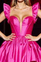 Load image into Gallery viewer, Fuchsia A Line Corset Satin Short Prom Dress
