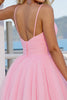 Load image into Gallery viewer, Pink A Line Ruched Spaghetti Straps Short Tulle Prom Dress