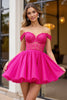 Load image into Gallery viewer, Fuchsia Tulle Corset Off the Shoulder Short Prom Dress